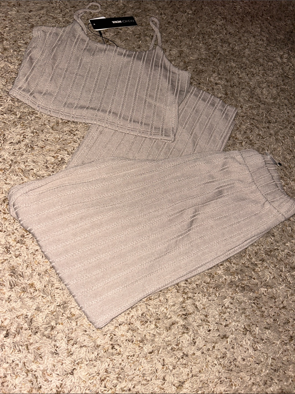Ribbed Knit Two-Piece Set In Light Beige